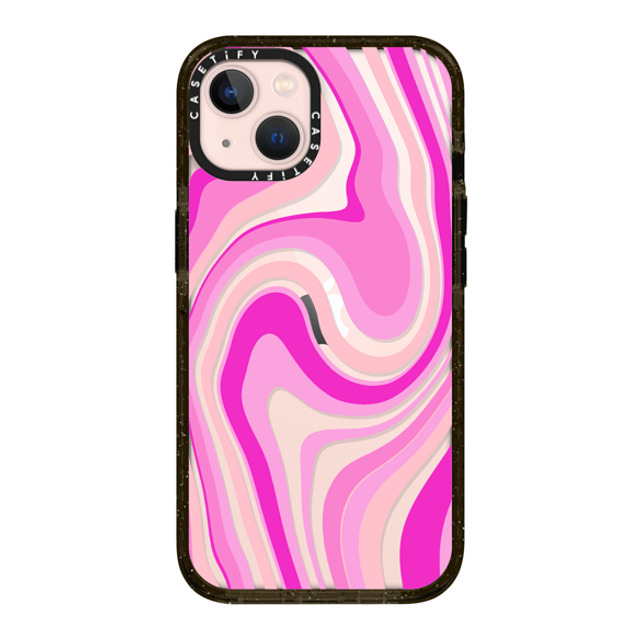 Marta Olga Klara x CASETiFY iPhone 13 ケース ブラック インパクトケース pink swirls transparent pattern