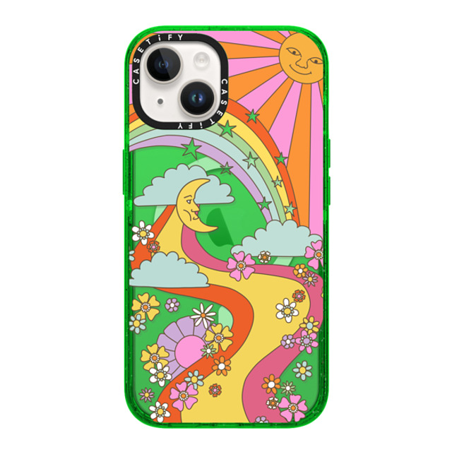 Marta Olga Klara x CASETiFY iPhone 14 ケース グリーン インパクトケース MagSafe対応 flower power retro hippie boho sixties pattern