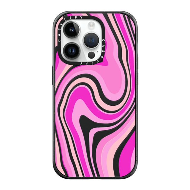 Marta Olga Klara x CASETiFY iPhone 14 Pro ケース マットブラック インパクトケース MagSafe対応 pink swirls transparent pattern