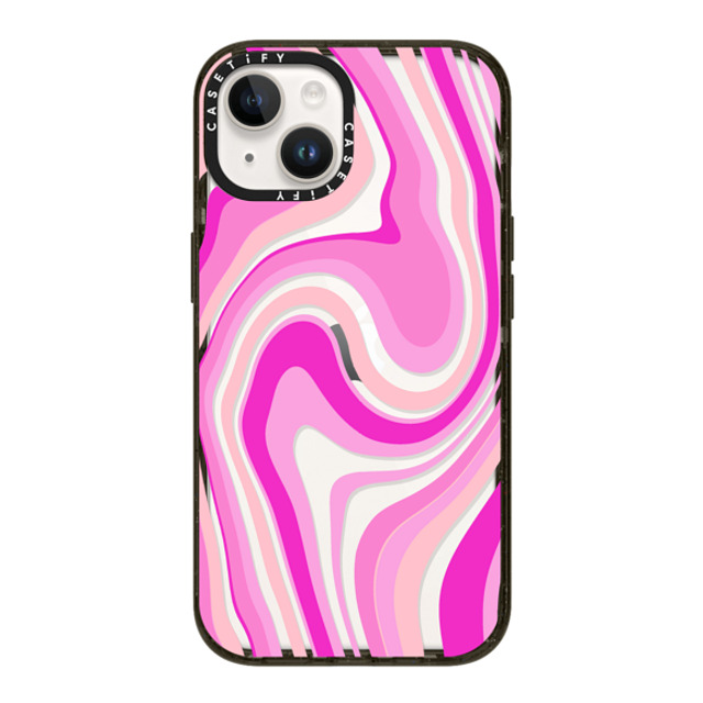 Marta Olga Klara x CASETiFY iPhone 14 ケース ブラック インパクトケース pink swirls transparent pattern