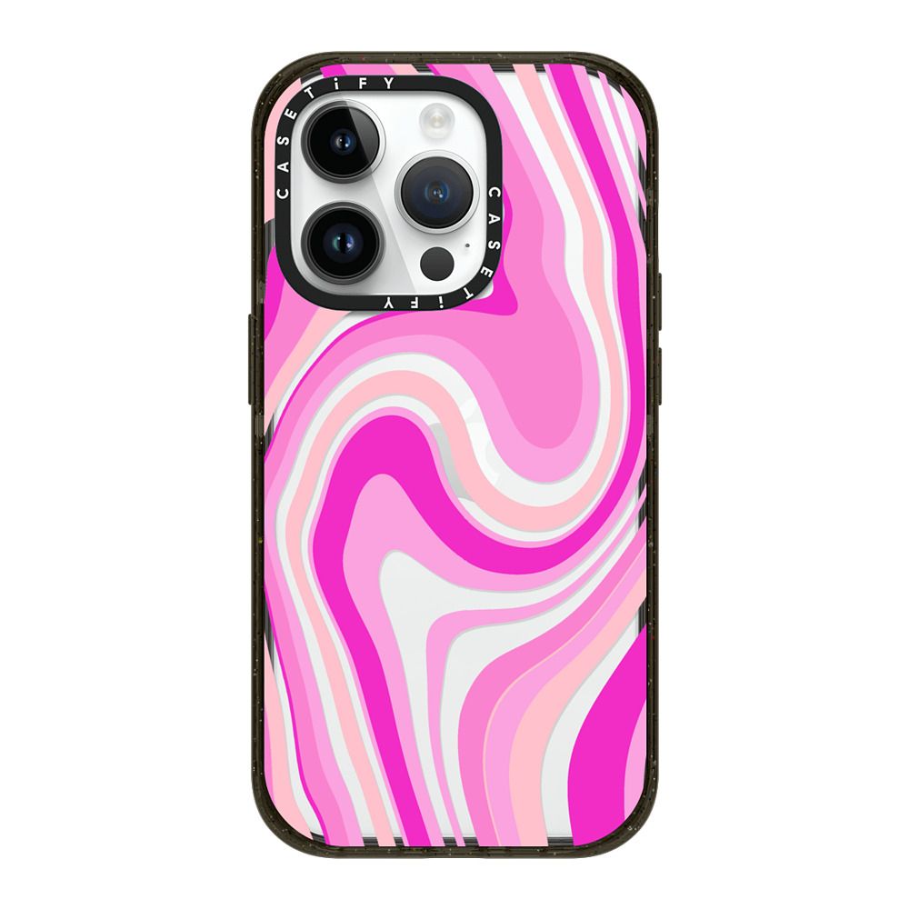 Impact iPhone 14 Pro Case - pink swirls transparent pattern