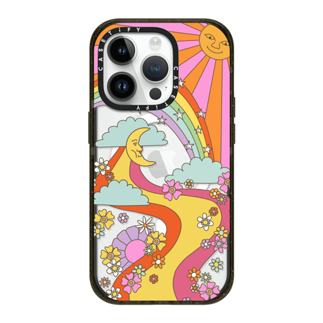 Marta Olga Klara x CASETiFY iPhone 14 Pro ケース ブラック インパクトケース MagSafe対応 flower power retro hippie boho sixties pattern