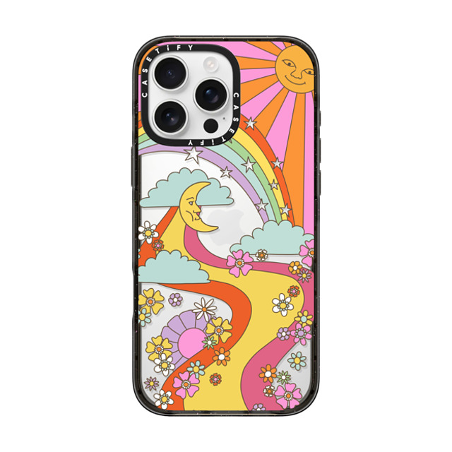 Marta Olga Klara x CASETiFY iPhone 16 Pro Max ケース ブラック インパクトケース flower power retro hippie boho sixties pattern