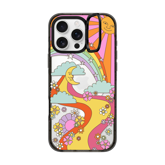 Marta Olga Klara x CASETiFY iPhone 16 Pro Max ケース ブラック インパクトリングスタンドケース MagSafe対応 flower power retro hippie boho sixties pattern