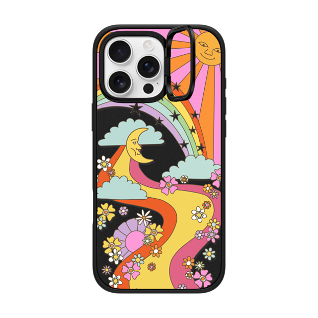 Marta Olga Klara x CASETiFY iPhone 16 Pro Max ケース マットブラック インパクトリングスタンドケース MagSafe対応 flower power retro hippie boho sixties pattern