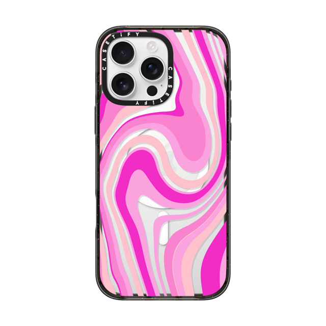 Marta Olga Klara x CASETiFY iPhone 16 Pro Max ケース ブラック インパクトケース MagSafe対応 pink swirls transparent pattern