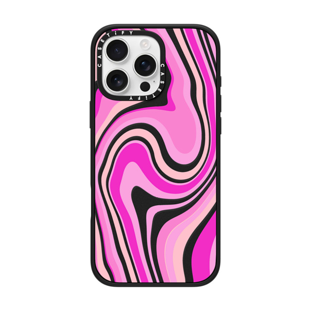 Marta Olga Klara x CASETiFY iPhone 16 Pro Max ケース マットブラック インパクトケース MagSafe対応 pink swirls transparent pattern