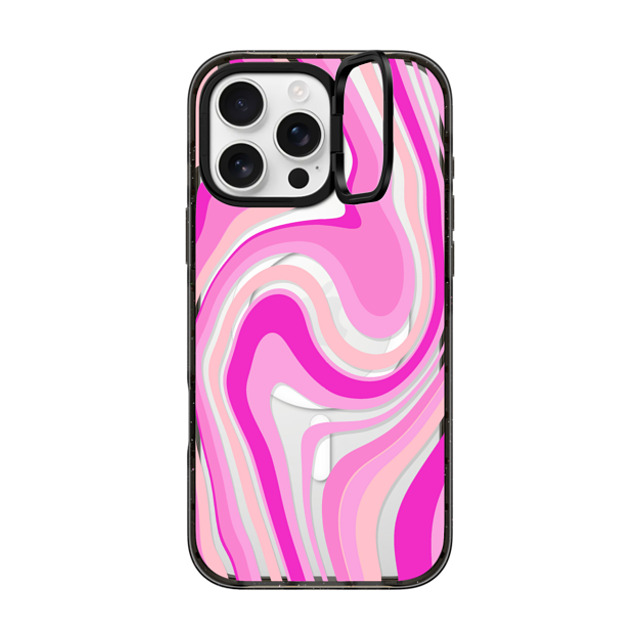 Marta Olga Klara x CASETiFY iPhone 16 Pro Max ケース ブラック インパクトリングスタンドケース MagSafe対応 pink swirls transparent pattern