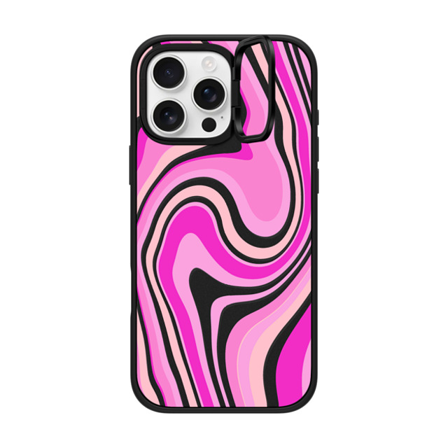 Marta Olga Klara x CASETiFY iPhone 16 Pro Max ケース マットブラック インパクトリングスタンドケース MagSafe対応 pink swirls transparent pattern