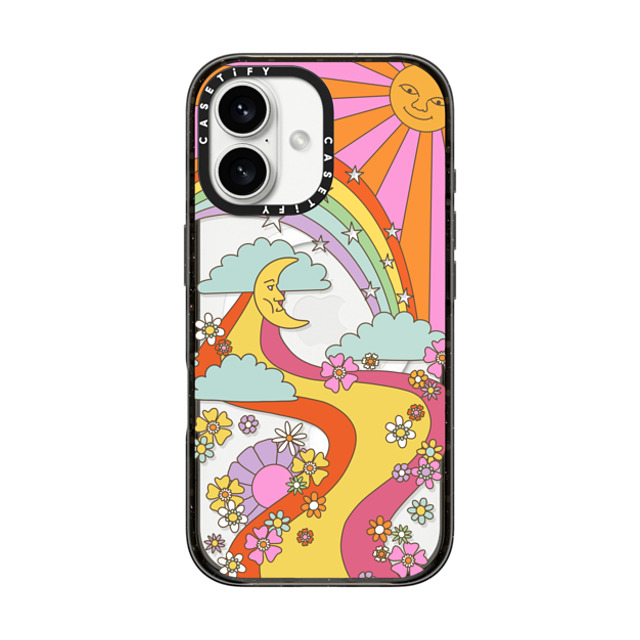 Marta Olga Klara x CASETiFY iPhone 16 ケース ブラック インパクトケース MagSafe対応 flower power retro hippie boho sixties pattern