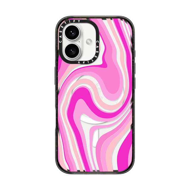 Marta Olga Klara x CASETiFY iPhone 16 ケース ブラック インパクトケース MagSafe対応 pink swirls transparent pattern