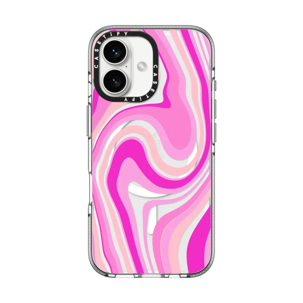 Clear iPhone 16 Case MagSafe Compatible - pink swirls transparent pattern