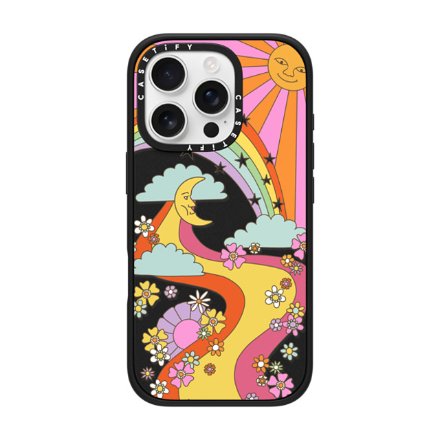 Marta Olga Klara x CASETiFY iPhone 16 Pro ケース マットブラック インパクトケース MagSafe対応 flower power retro hippie boho sixties pattern