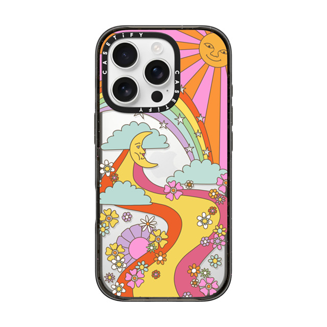 Marta Olga Klara x CASETiFY iPhone 16 Pro ケース ブラック インパクトケース flower power retro hippie boho sixties pattern