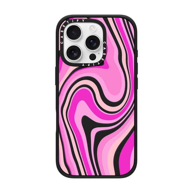 Marta Olga Klara x CASETiFY iPhone 16 Pro ケース マットブラック インパクトケース MagSafe対応 pink swirls transparent pattern