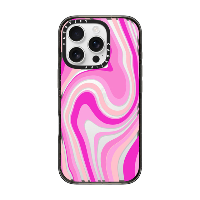 Marta Olga Klara x CASETiFY iPhone 16 Pro ケース ブラック インパクトケース pink swirls transparent pattern