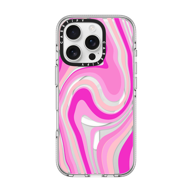 Marta Olga Klara x CASETiFY iPhone 16 Pro ケース クリア クリア ケース MagSafe対応 pink swirls transparent pattern