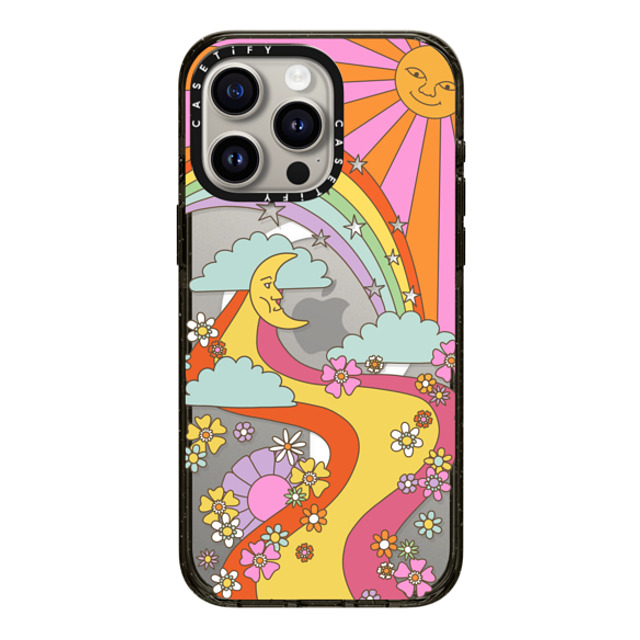 Marta Olga Klara x CASETiFY iPhone 15 Pro Max ケース ブラック インパクトケース MagSafe対応 flower power retro hippie boho sixties pattern