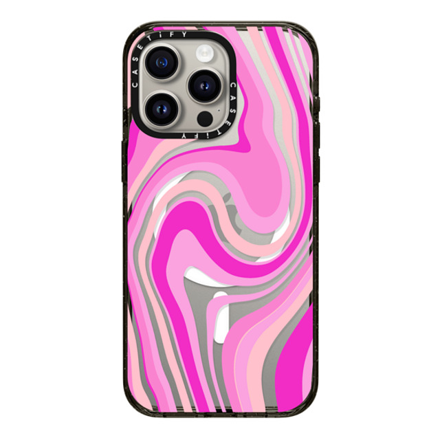 Marta Olga Klara x CASETiFY iPhone 15 Pro Max ケース ブラック インパクトケース MagSafe対応 pink swirls transparent pattern