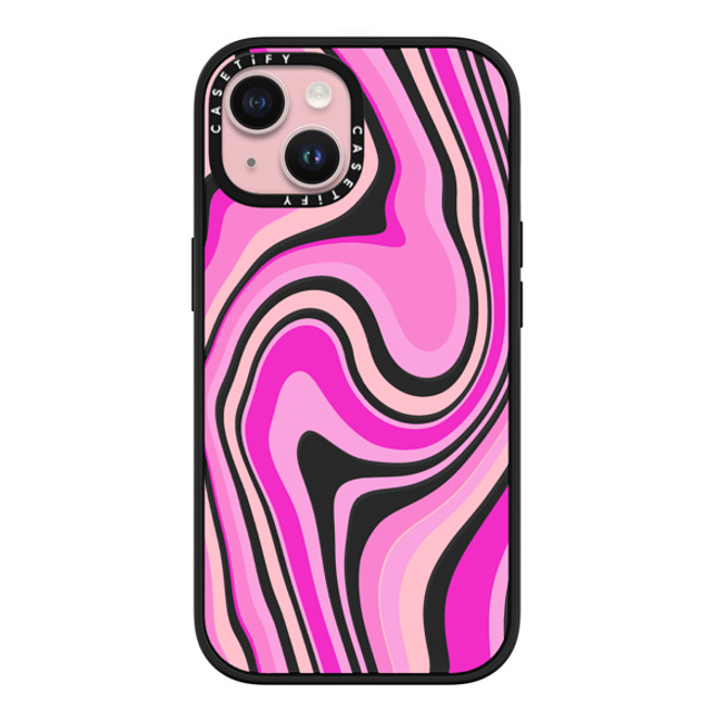 Marta Olga Klara x CASETiFY iPhone 15 ケース マットブラック インパクトケース MagSafe対応 pink swirls transparent pattern