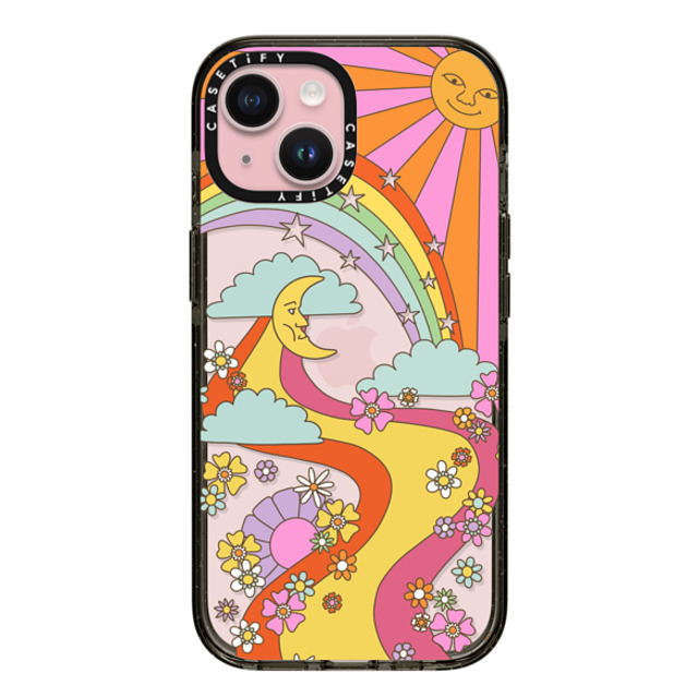 Marta Olga Klara x CASETiFY iPhone 15 ケース ブラック インパクトケース flower power retro hippie boho sixties pattern