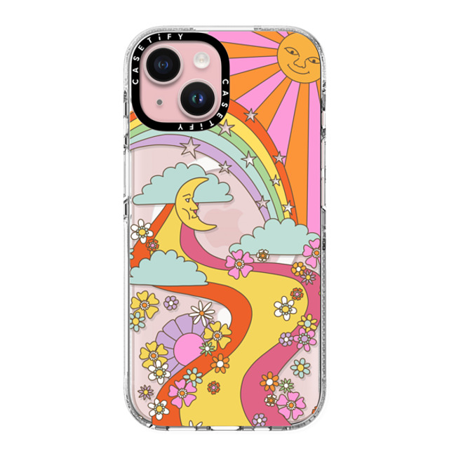 Marta Olga Klara x CASETiFY iPhone 15 ケース クリア クリア ケース MagSafe対応 flower power retro hippie boho sixties pattern