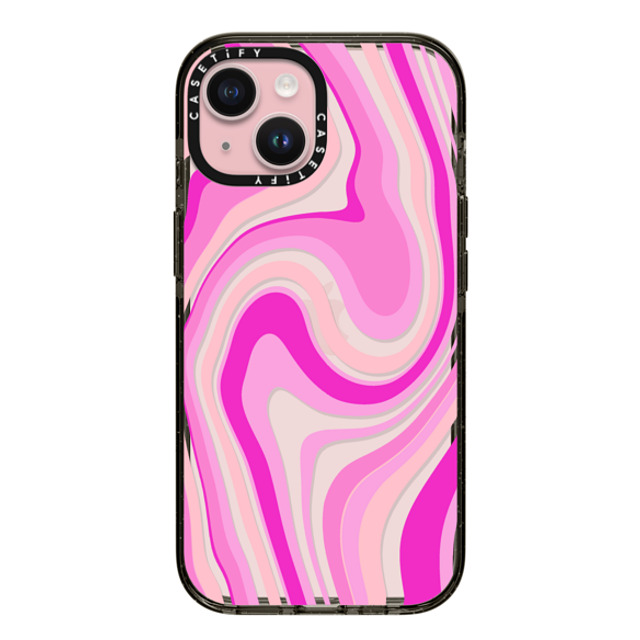 Marta Olga Klara x CASETiFY iPhone 15 ケース ブラック インパクトケース pink swirls transparent pattern