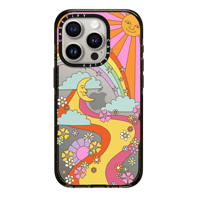 Marta Olga Klara x CASETiFY iPhone 15 Pro ケース ブラック インパクトケース flower power retro hippie boho sixties pattern