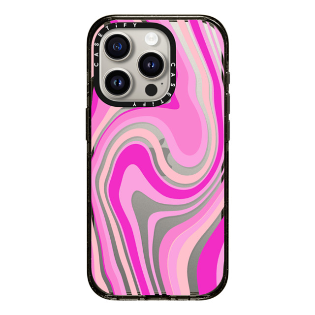 Marta Olga Klara x CASETiFY iPhone 15 Pro ケース ブラック インパクトケース pink swirls transparent pattern