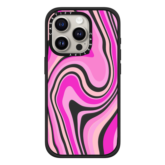 Marta Olga Klara x CASETiFY iPhone 15 Pro ケース マットブラック インパクトケース MagSafe対応 pink swirls transparent pattern