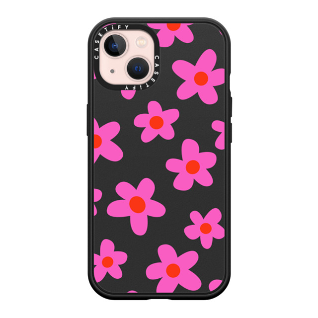 Marta Olga Klara x CASETiFY iPhone 13 ケース マットブラック インパクトケース MagSafe対応 bold retro seventies flowers in pink