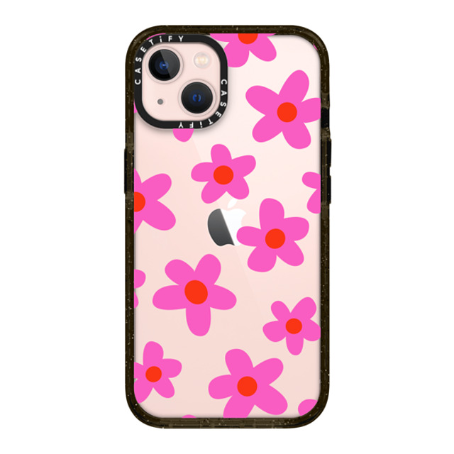 Marta Olga Klara x CASETiFY iPhone 13 ケース ブラック インパクトケース bold retro seventies flowers in pink