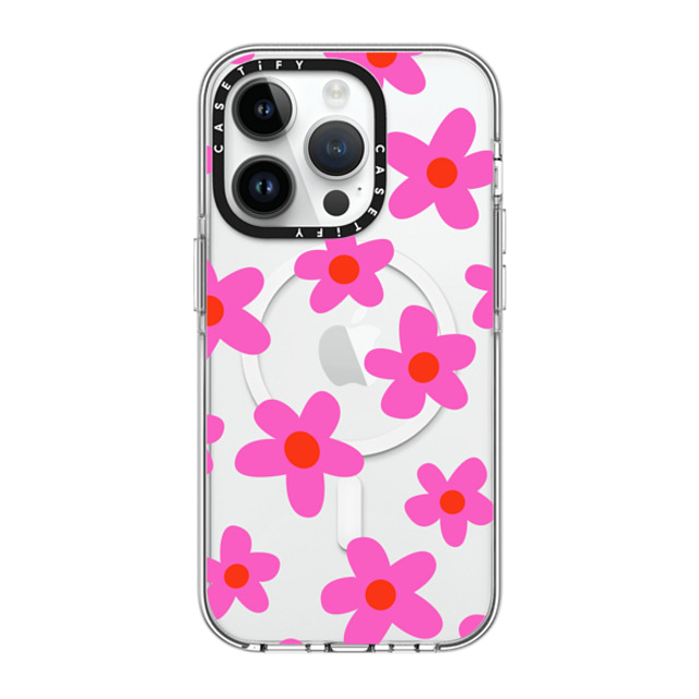 Marta Olga Klara x CASETiFY iPhone 14 Pro ケース クリア クリア ケース MagSafe対応 bold retro seventies flowers in pink