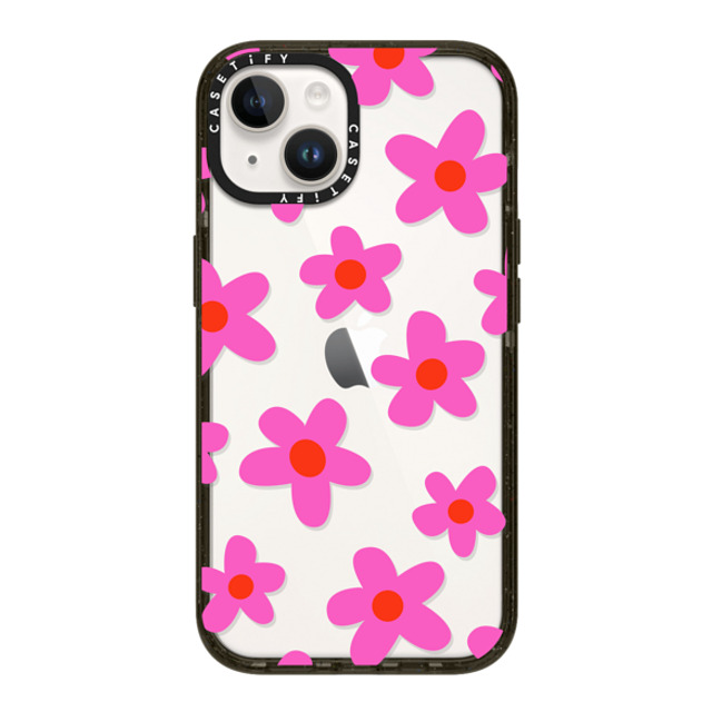 Marta Olga Klara x CASETiFY iPhone 14 ケース ブラック インパクトケース bold retro seventies flowers in pink