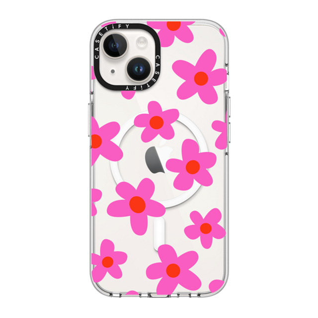 Marta Olga Klara x CASETiFY iPhone 14 ケース クリア クリア ケース MagSafe対応 bold retro seventies flowers in pink