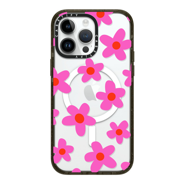 Marta Olga Klara x CASETiFY iPhone 14 Pro Max ケース ブラック インパクトケース MagSafe対応 bold retro seventies flowers in pink