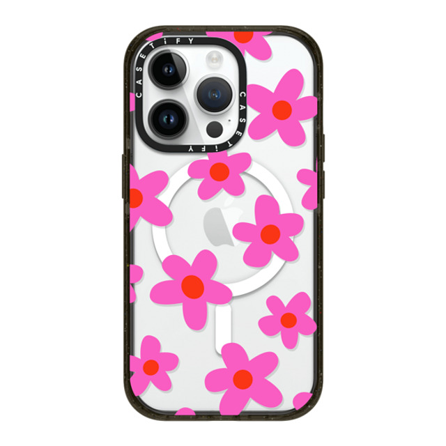 Marta Olga Klara x CASETiFY iPhone 14 Pro ケース ブラック インパクトケース MagSafe対応 bold retro seventies flowers in pink