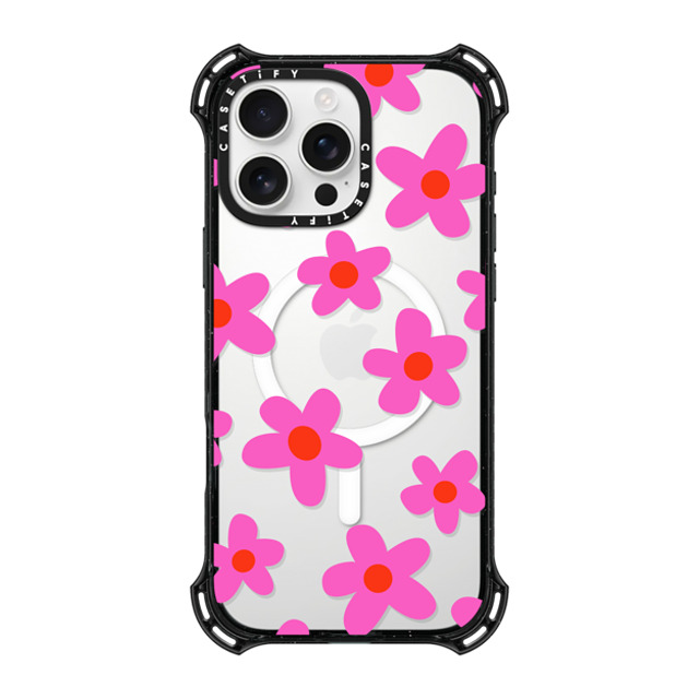 Marta Olga Klara x CASETiFY iPhone 16 Pro Max ケース ブラック バウンスケース bold retro seventies flowers in pink