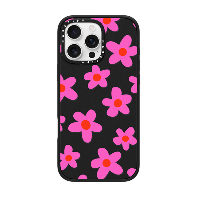 Marta Olga Klara x CASETiFY iPhone 16 Pro Max ケース マットブラック インパクトケース MagSafe対応 bold retro seventies flowers in pink