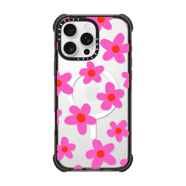 Marta Olga Klara x CASETiFY iPhone 16 Pro Max Case Black ウルトラ インパクトケース MagSafe 対応 bold retro seventies flowers in pink Marta Olga Klara x CASETiFY iPhone 16 Pro Max Case Black ウルトラ インパクトケース MagSafe 対応 bold retro seventies flowers in pink