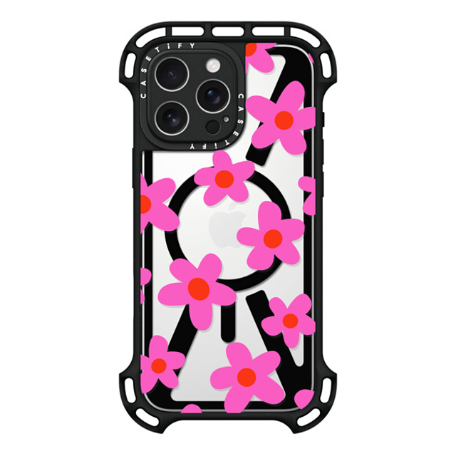 Marta Olga Klara x CASETiFY iPhone 16 Pro Max ケース ブラック ウルトラ バウンスケース MagSafe対応 bold retro seventies flowers in pink