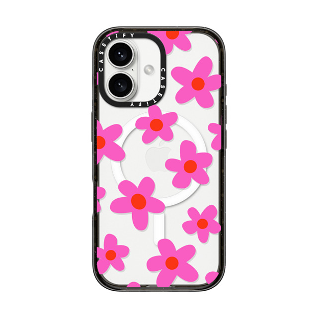 Marta Olga Klara x CASETiFY iPhone 16 ケース ブラック インパクトケース MagSafe対応 bold retro seventies flowers in pink