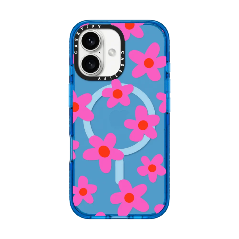 Impact iPhone 16 Case MagSafe Compatible - bold retro seventies flowers in pink