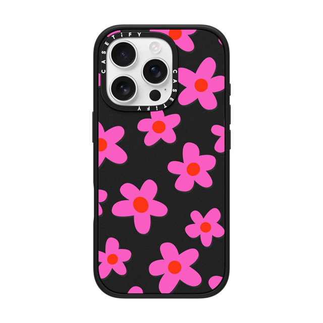 Marta Olga Klara x CASETiFY iPhone 16 Pro ケース マットブラック インパクトケース MagSafe対応 bold retro seventies flowers in pink