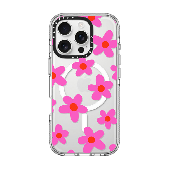 Marta Olga Klara x CASETiFY iPhone 16 Pro ケース クリア クリア ケース MagSafe対応 bold retro seventies flowers in pink