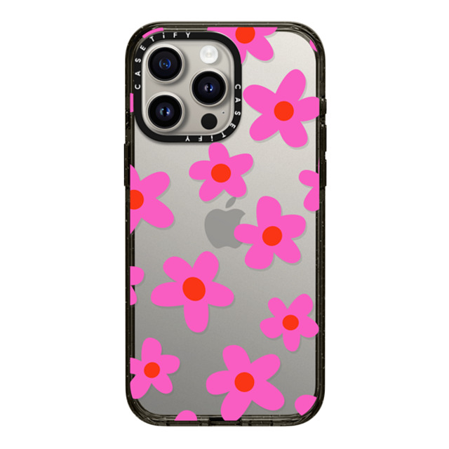 Marta Olga Klara x CASETiFY iPhone 15 Pro Max ケース ブラック インパクトケース bold retro seventies flowers in pink