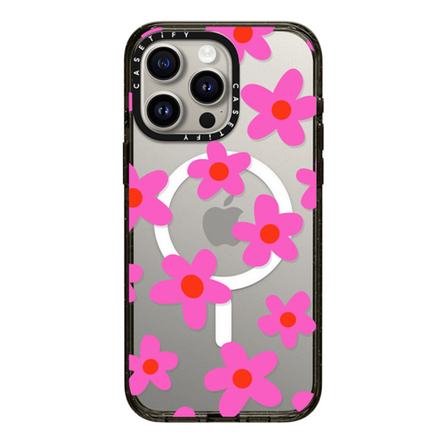 Marta Olga Klara x CASETiFY iPhone 15 Pro Max ケース ブラック インパクトケース MagSafe対応 bold retro seventies flowers in pink