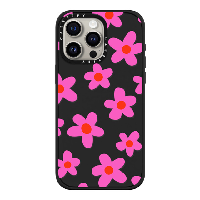 Marta Olga Klara x CASETiFY iPhone 15 Pro Max ケース マットブラック インパクトケース MagSafe対応 bold retro seventies flowers in pink