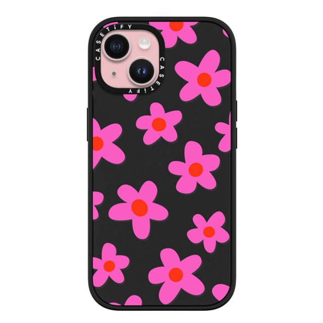 Marta Olga Klara x CASETiFY iPhone 15 ケース マットブラック インパクトケース MagSafe対応 bold retro seventies flowers in pink