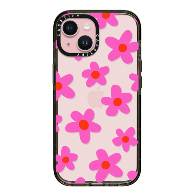 Marta Olga Klara x CASETiFY iPhone 15 ケース ブラック インパクトケース bold retro seventies flowers in pink